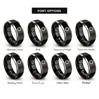 font options for inside engraving on black & grey square knotwork rings