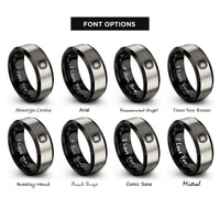font options for inside engraving on black & grey square knotwork rings