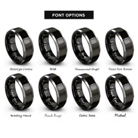 font options for inside engraving on black & gray square maze rings