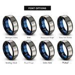 font options for inside engraving on black & blue & silver square reticle rings