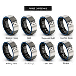 font options for inside engraving on black & blue & gray square reticle rings