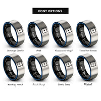 font options for inside engraving on black & blue & gray square reticle rings
