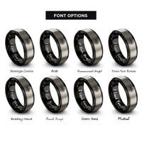 font options for inside engraving on black & gray square shield rings