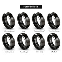 font options for inside engraving on black & grey square shield rings