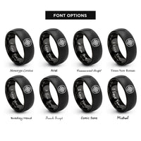 font options for inside engraving on black square shield rings
