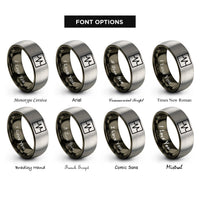 font options for inside engraving on gunmetal & gray square wave rings