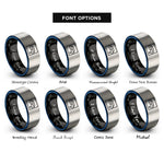 font options for inside engraving on black & blue & gray squash court icon rings