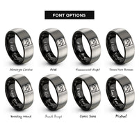 font options for inside engraving on black & gray squash court icon rings