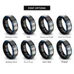 font options for inside engraving on black & blue & grey squash racket rings
