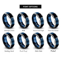 font options for inside engraving on blue & gray squash racquet ball rings