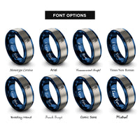 font options for inside engraving on blue & gray squash racquet ball rings