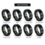 font options for inside engraving on gunmetal & blue squash racquet ball rings