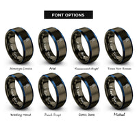 font options for inside engraving on gunmetal & blue squash racquet ball rings
