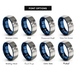 font options for inside engraving on blue & gray squash racquets rings
