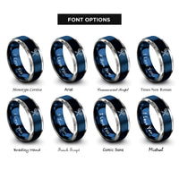 font options for inside engraving on blue & gray squash racquets rings