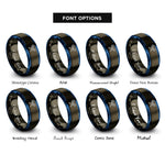 font options for inside engraving on gunmetal & blue squash racquets rings