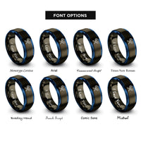 font options for inside engraving on gunmetal & blue squash racquets rings