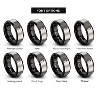 font options for inside engraving on black & silver squeeze bottle rings