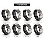 font options for inside engraving on black & silver squirrel acorn rings