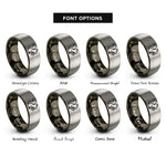 font options for inside engraving on gunmetal & silver squirrel acorn rings