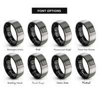 font options for inside engraving on black & silver stack bond grid rings