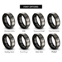 font options for inside engraving on black & grey stack of books rings