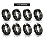 font options for inside engraving on black & silver stack of books rings