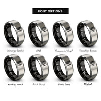 font options for inside engraving on black & grey stack of books rings