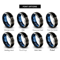 font options for inside engraving on black & blue & grey stack pop arrow rings