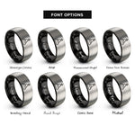 font options for inside engraving on black & gray stack pop arrow rings