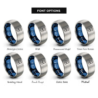 font options for inside engraving on blue & silver stacked d6 rings