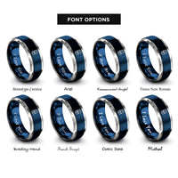 font options for inside engraving on blue & grey stacked d6 rings
