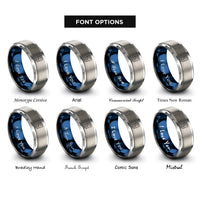 font options for inside engraving on blue & gray stacked dice rings