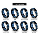 font options for inside engraving on blue & silver stacked dice rings