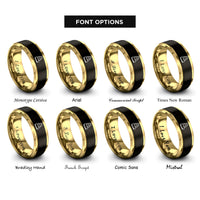 font options for inside engraving on black & gold stacked stones rings