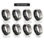 font options for inside engraving on black & silver stacked stones rings