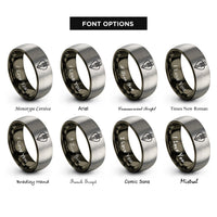 font options for inside engraving on gunmetal & silver staff pick rings