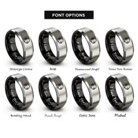 font options for inside engraving on black & grey stage manager headset rings