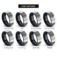 font options for inside engraving on black & blue & silver stair climber rings