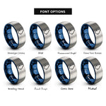 font options for inside engraving on blue & silver stairs down arrow rings