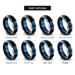 font options for inside engraving on blue & grey stairs down arrow rings