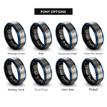 font options for inside engraving on black & blue & silver stallion horse rearing rings