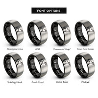 font options for inside engraving on black & silver standing dog rings