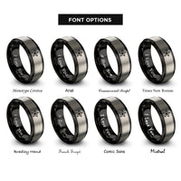 font options for inside engraving on black & silver star rings
