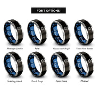 font options for inside engraving on black & blue & grey star cluster rings