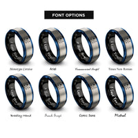 font options for inside engraving on black & blue & grey star cluster rings