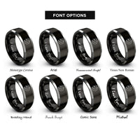 font options for inside engraving on black & grey star cluster rings