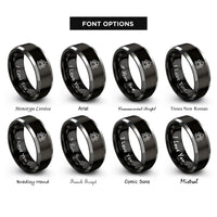 font options for inside engraving on black & silver star cluster rings