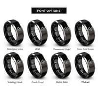 font options for inside engraving on black & silver star cluster crescent rings