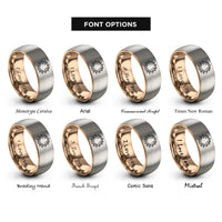 font options for inside engraving on rose gold & gray star cluster wreath rings